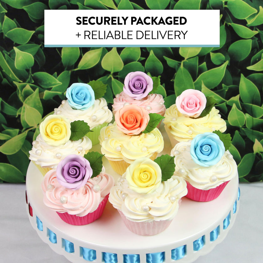 Premium Roses for Decorating Cakes and Cupcakes, by Global Sugar Art, Medium, Lavender Pink Yellow Peach