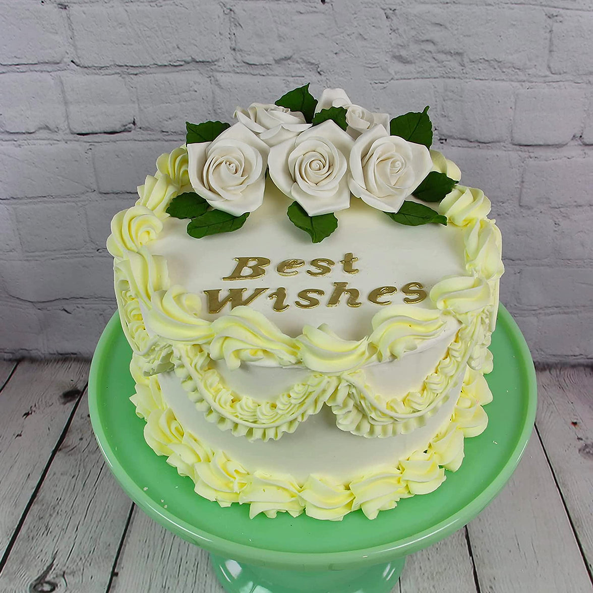 Peace Rose Sugar Flowers with Leaves, Cake Decorating Kit, by Global Sugar Art, Medium, White