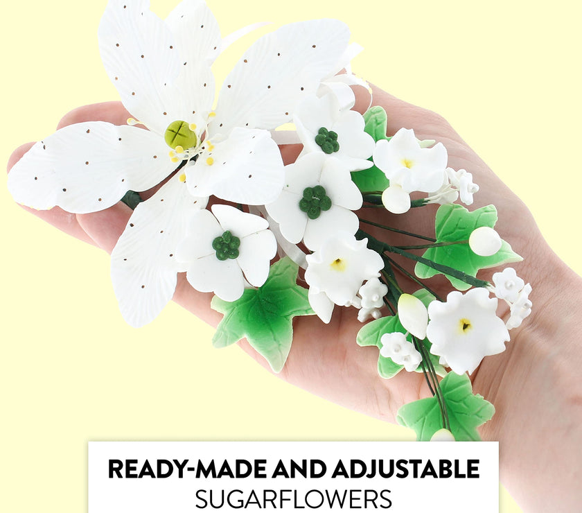 Sugar Lilies, Lily Flower Sprays, Cake Toppers by Global Sugar Art, White Speckled Easter Lily Spray