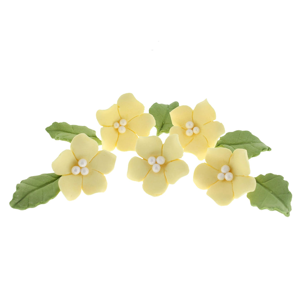 Flower Blossoms with Leaves, Edible Sugar Flowers for Cakes & Cupcakes, by Global Sugar Art, Yellow