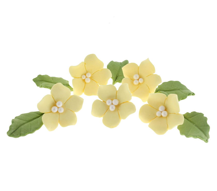 Flower Blossoms with Leaves, Edible Sugar Flowers for Cakes & Cupcakes, by Global Sugar Art, Yellow