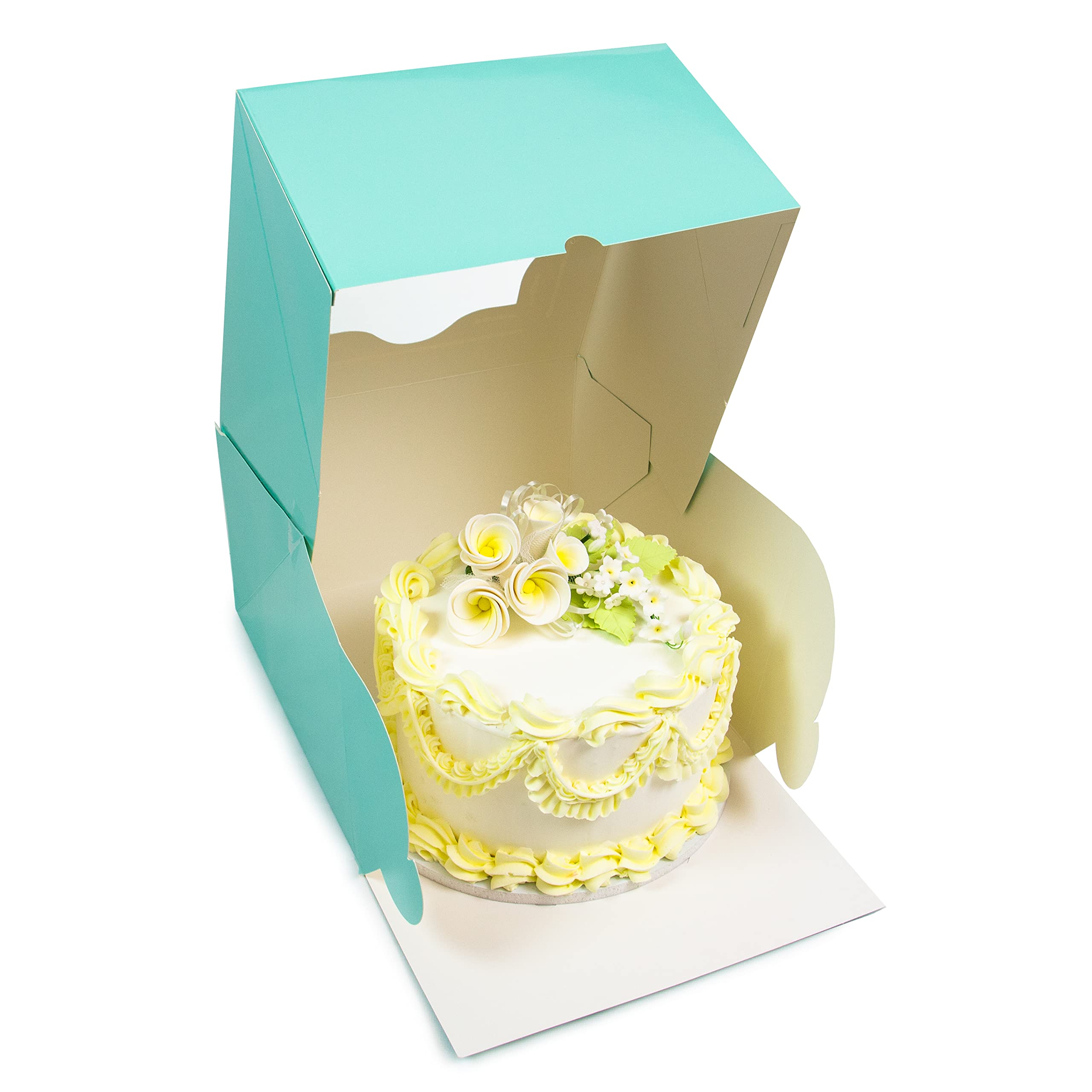 Global Sugar Art Auto-Popup Extra Deep Square Cake Box with Window, 10 x 10 x 6 Inches