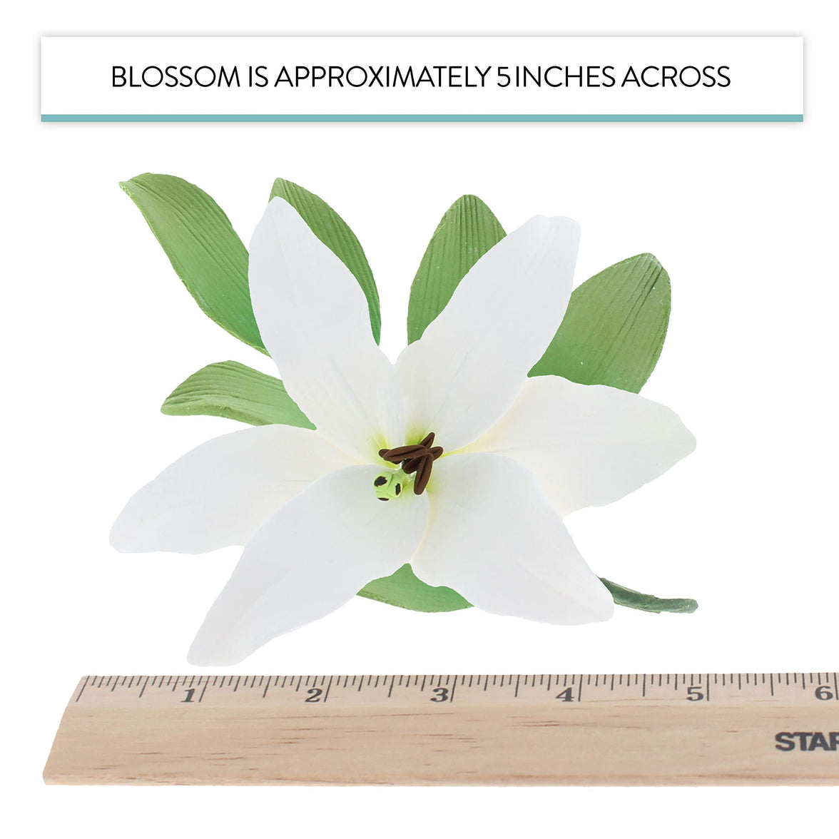 Easter Lily Sugar Flowers, Longiflorum Lilies with Leaf Sprays, by Global Sugar Art, White, 3 Count