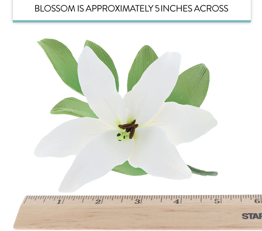 Easter Lily Sugar Flowers, Longiflorum Lilies with Leaf Sprays, by Global Sugar Art, White, 3 Count