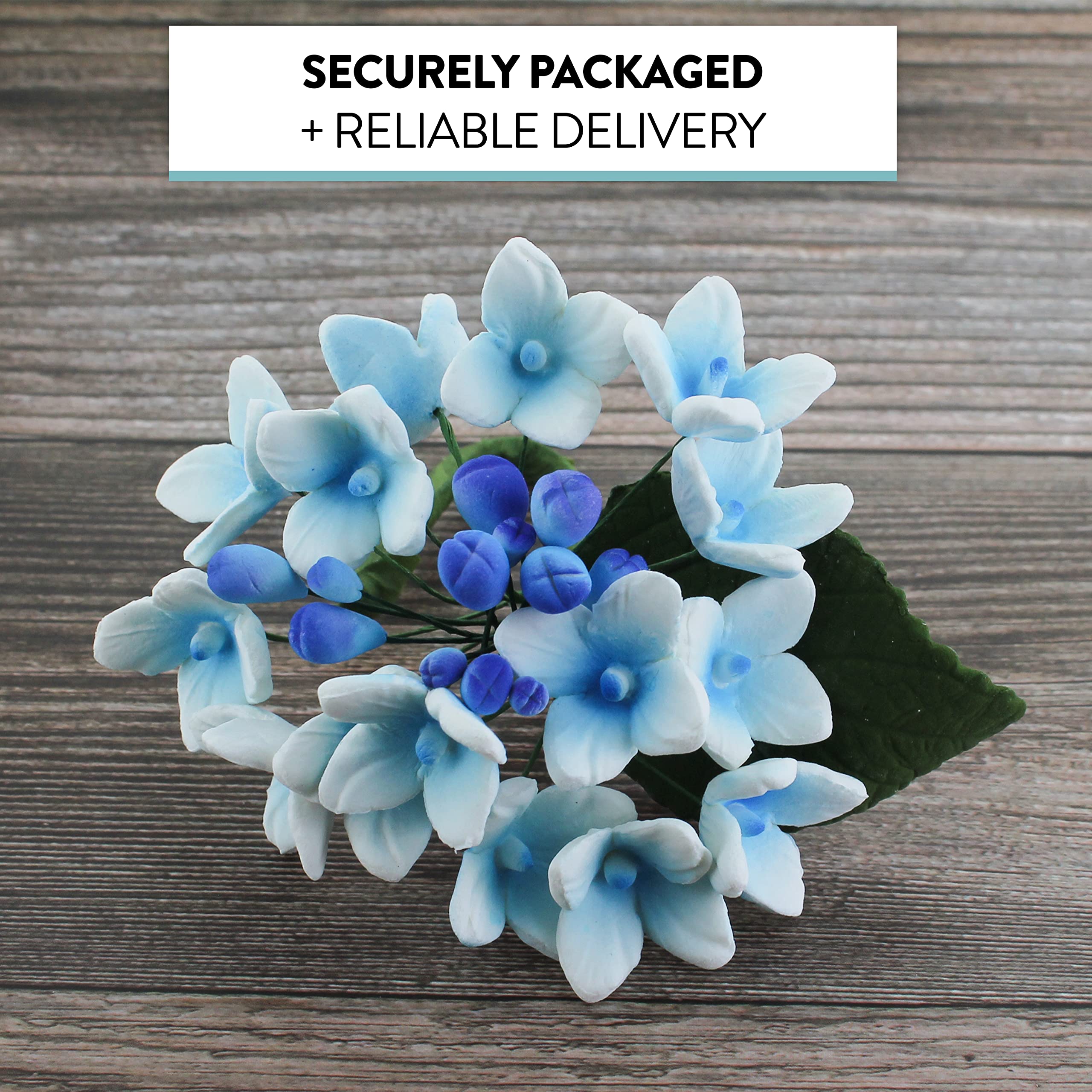 Hydrangea Blossoms Sprays, Sugar Cake Flowers by Global Sugar Art, 4 Count, Blue