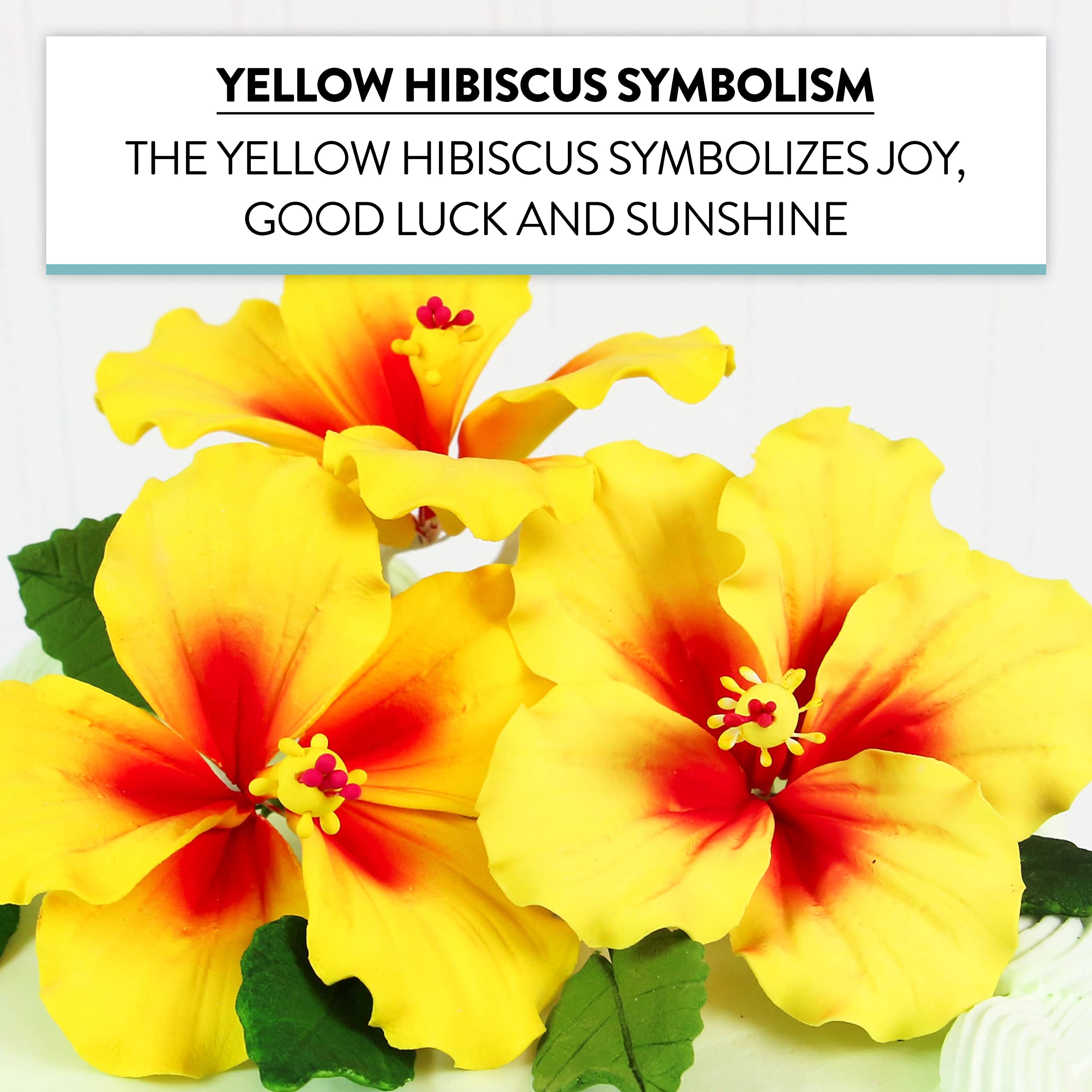 Global Sugar Art Hibiscus Sugar Cake Flowers, Yellow with Red, 3 Count with Leaves by Chef Alan Tetreault