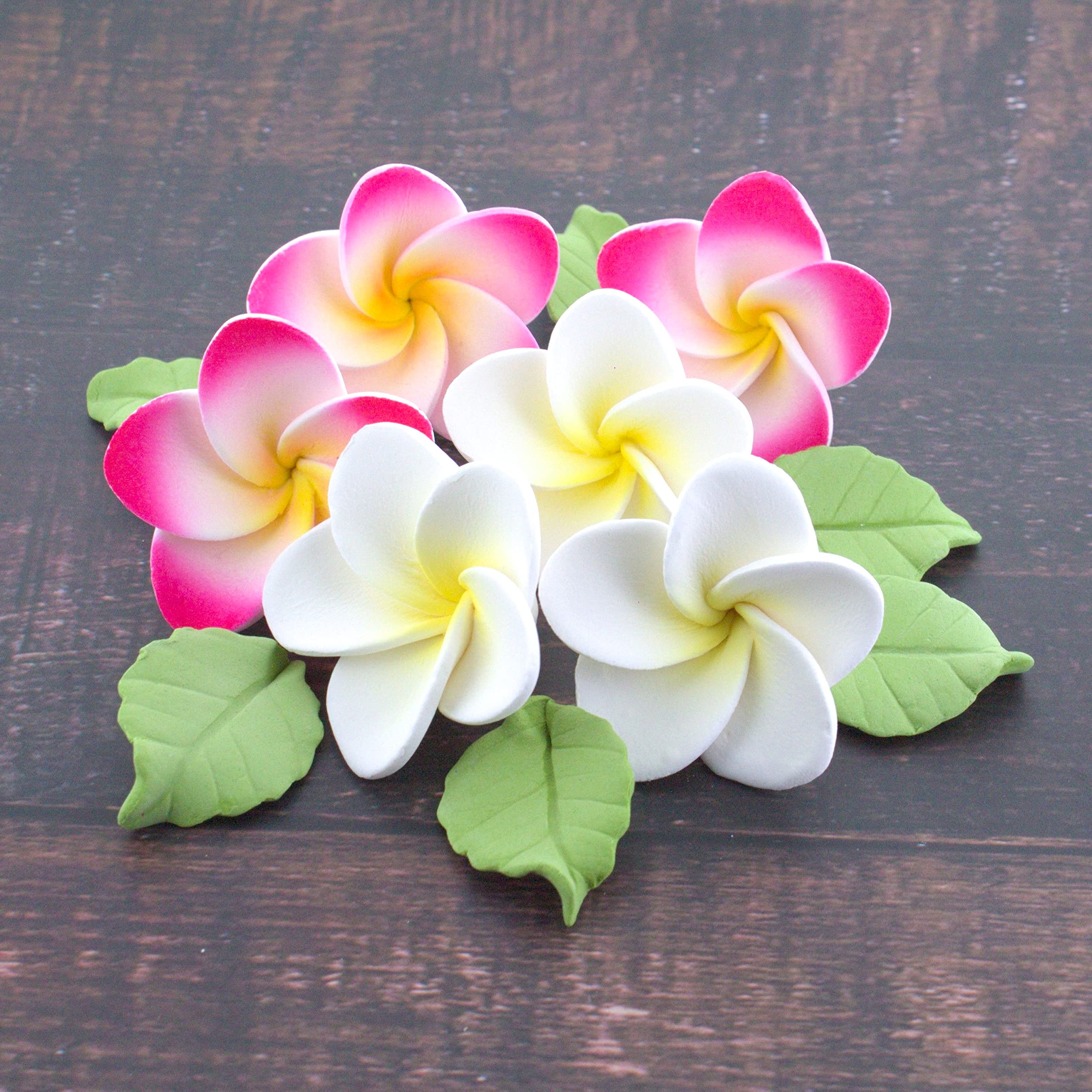 Frangipani with Leaves Gum Paste Cake Flowers 24 Count Sugar Flowers by Global Sugar Art