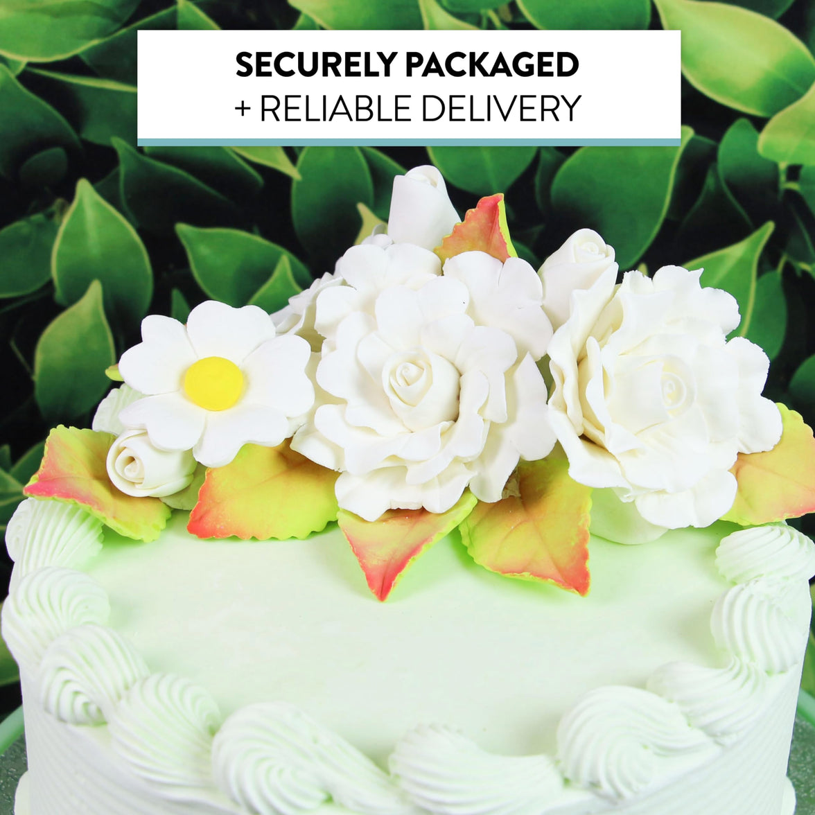 Ruffled Rose and Blossom Set, Sugar Flowers for Cakes, by Global Sugar Art, White