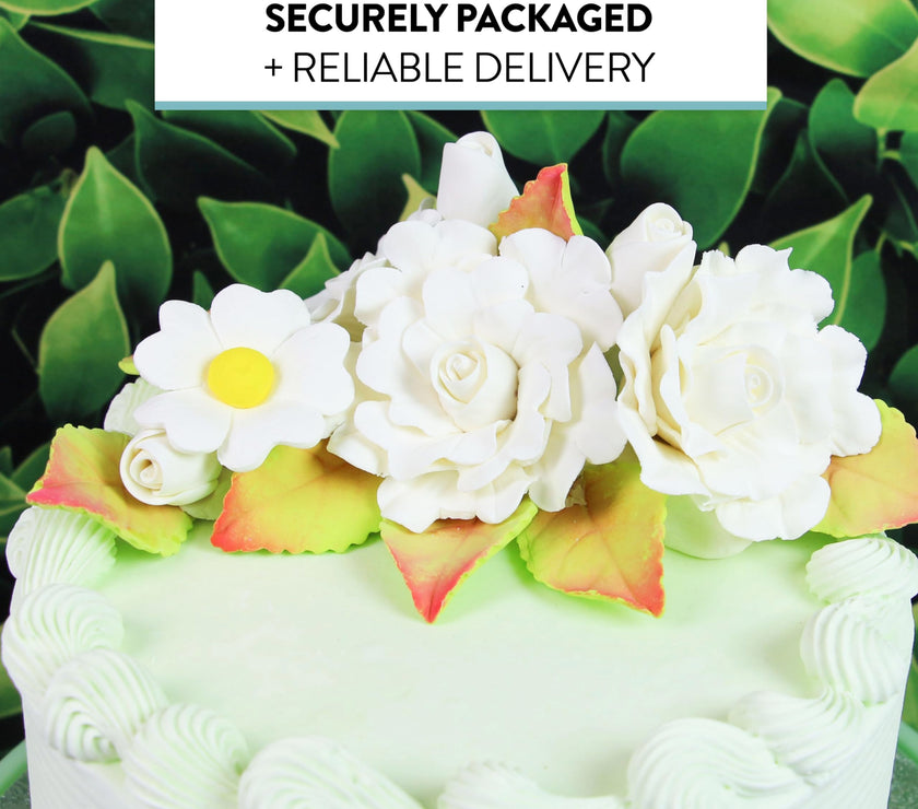 Ruffled Rose and Blossom Set, Sugar Flowers for Cakes, by Global Sugar Art, White