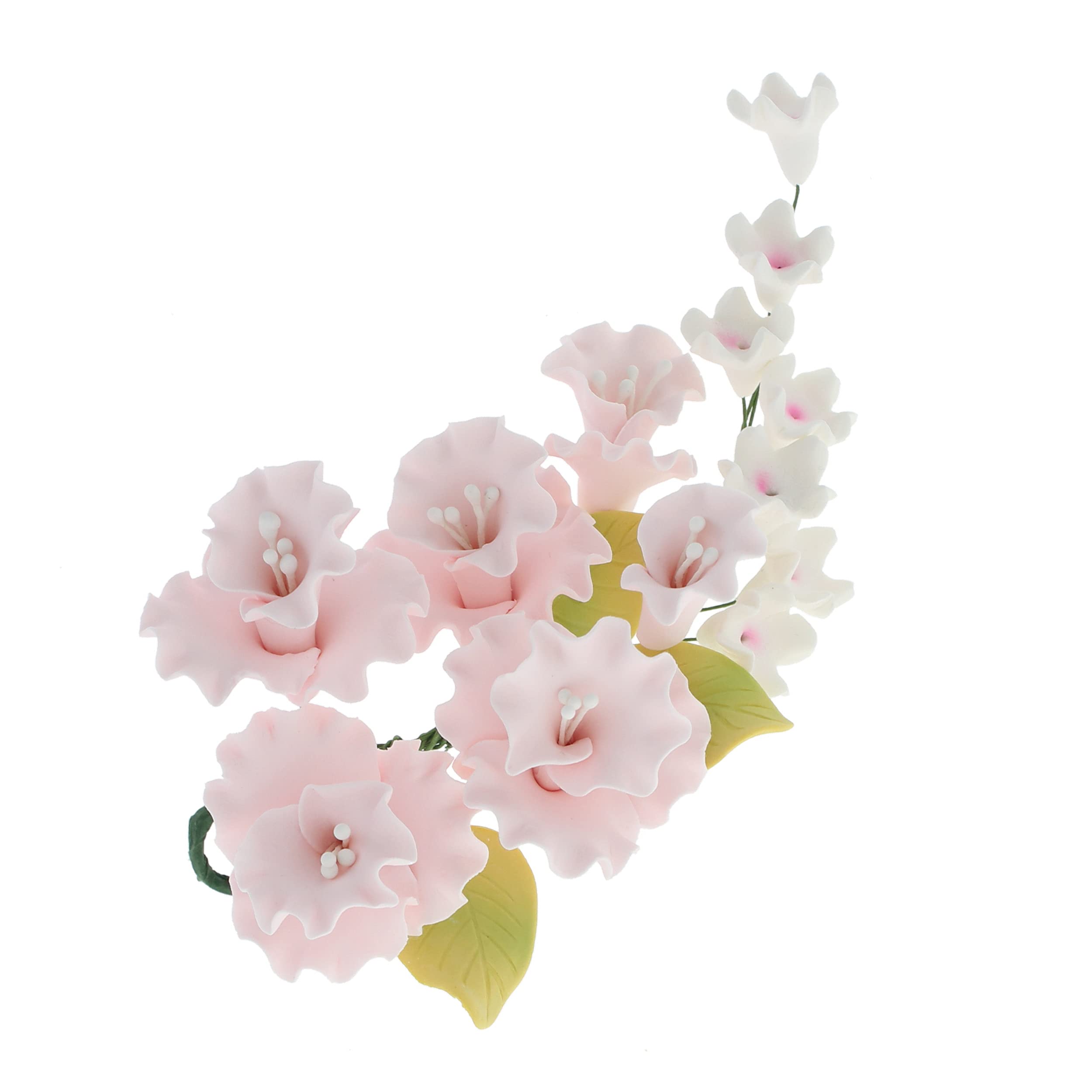 Flower Blossom Spray, Gum Paste Sugar Flowers for Cake Decorating, White Cherry Blossoms with Leaves