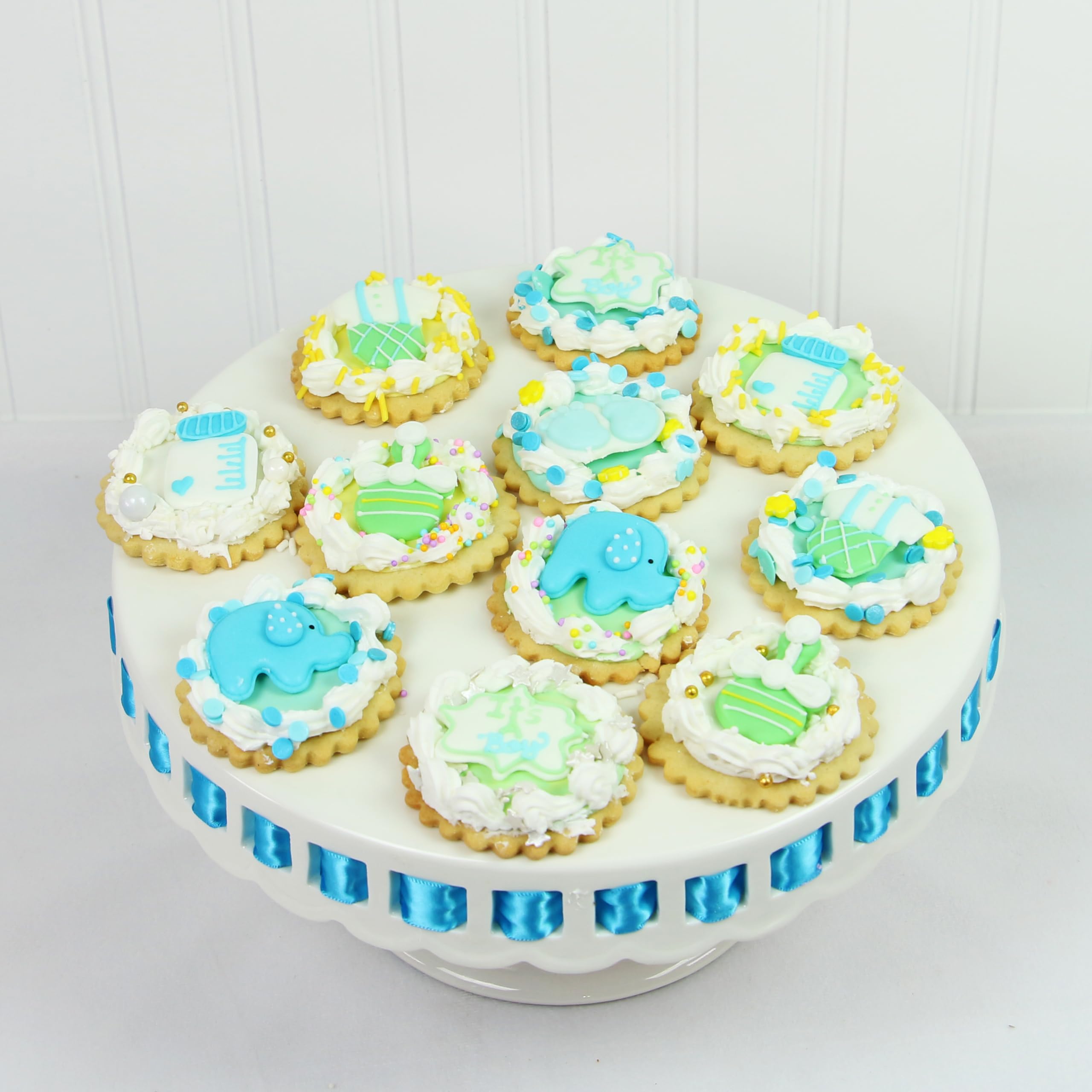 Baby Shower Edible Kosher Royal Icing Decorations for Cakes and Cupcakes, by Global Sugar Art, Baby Boy