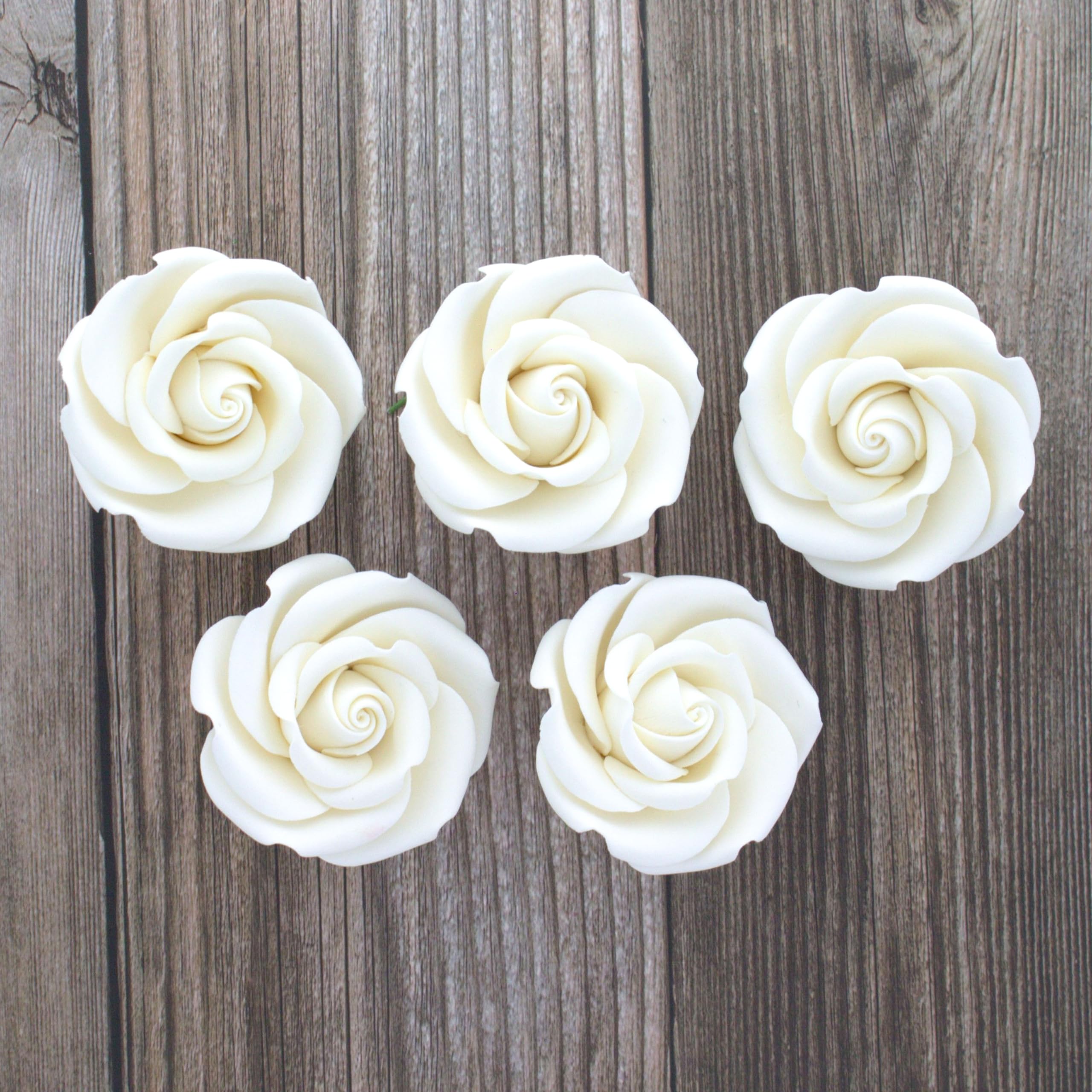 Rebecca Roses, Gum Paste Flowers for Cakes, by Global Sugar Art, White, Medium