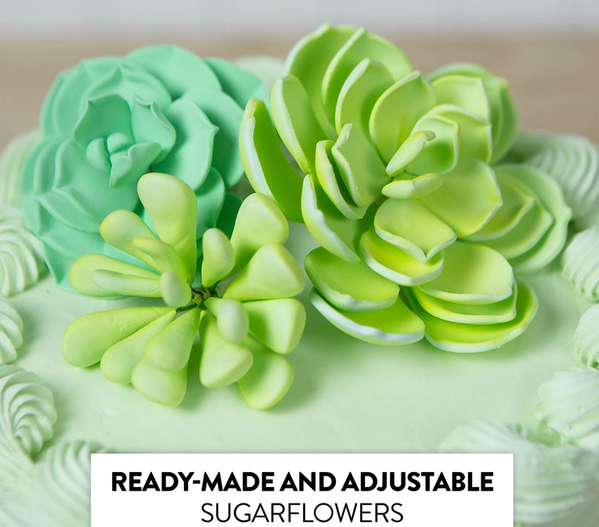 Global Sugar Art Succulent Vibrant Mixed Assortment Sugar Cake Flowers, 3 Count by Chef Alan Tetreault