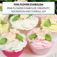 Flower Blossoms with Leaves, Edible Sugar Flowers for Cakes & Cupcakes, by Global Sugar Art, Peach