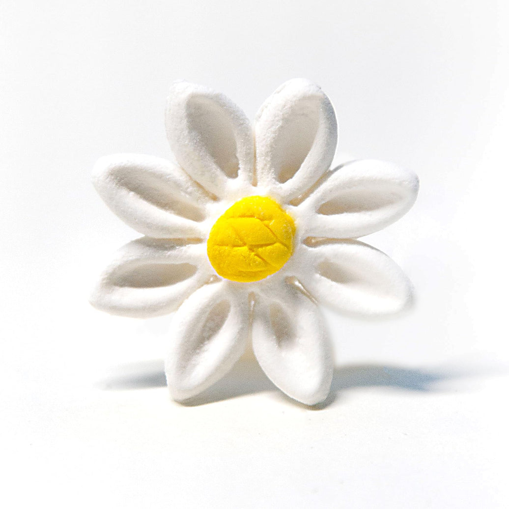 Edible Daisy Cake Decorations, White and Yellow Sugar Flowers, Unwired 1 Inch, Daisy Cupcake Toppers, Edible Flowers Cake Decorations by Chef Alan Tetreault, Global Sugar Art
