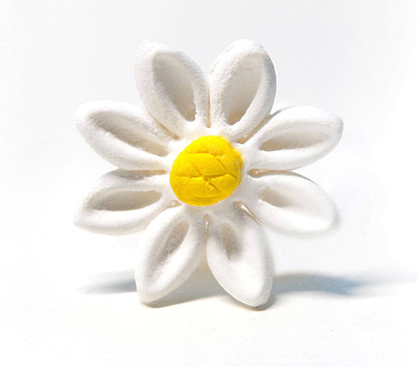 Edible Daisy Cake Decorations, White and Yellow Sugar Flowers, Unwired 1 Inch, Daisy Cupcake Toppers, Edible Flowers Cake Decorations by Chef Alan Tetreault, Global Sugar Art