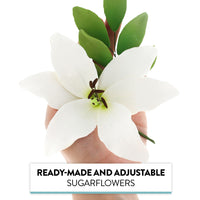 Easter Lily Sugar Flowers, Longiflorum Lilies with Leaf Sprays, by Global Sugar Art, White, 3 Count