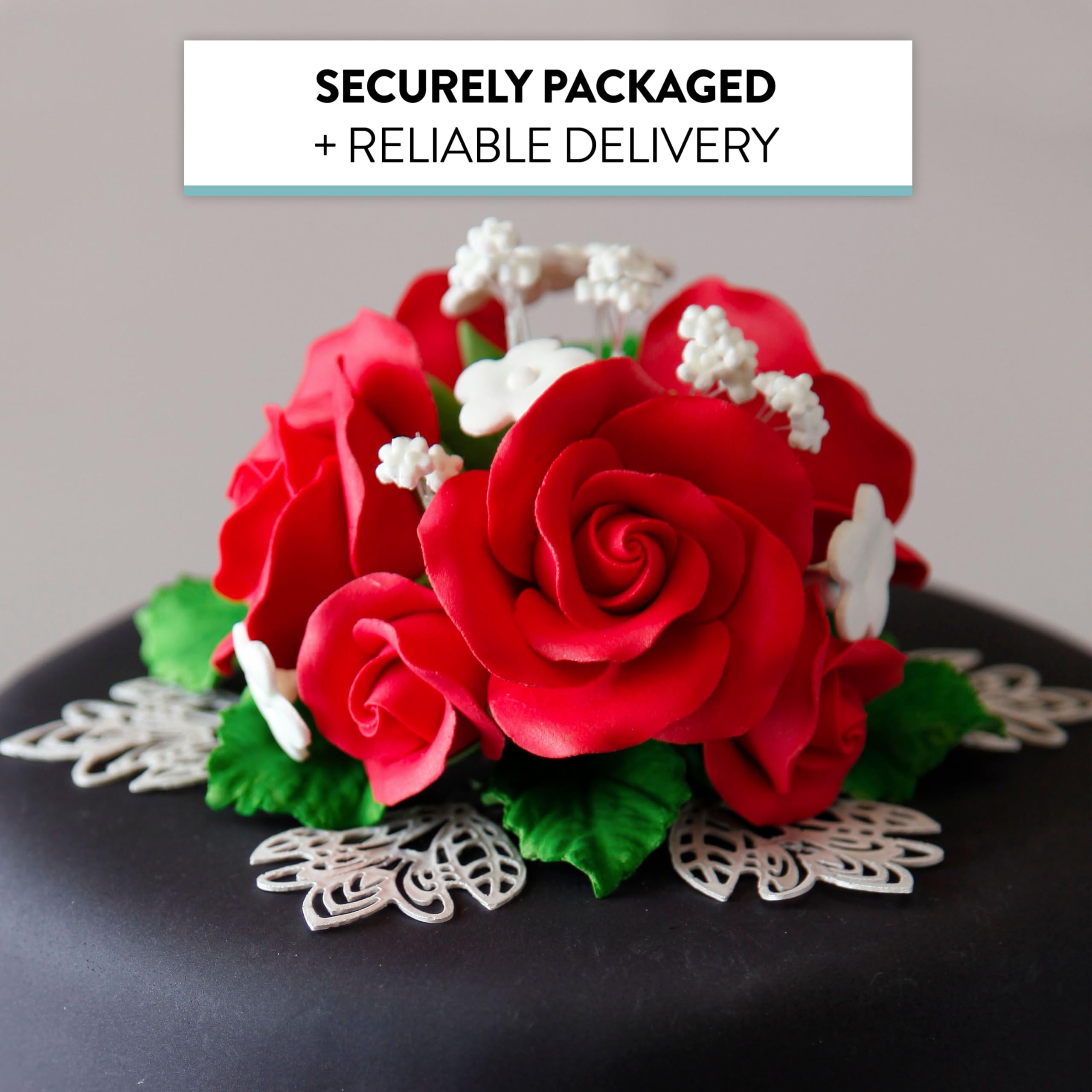 Rose Bouquet Cake Decoration, Elegant Garden Rose Cake Topper, by Global Sugar Art, Red