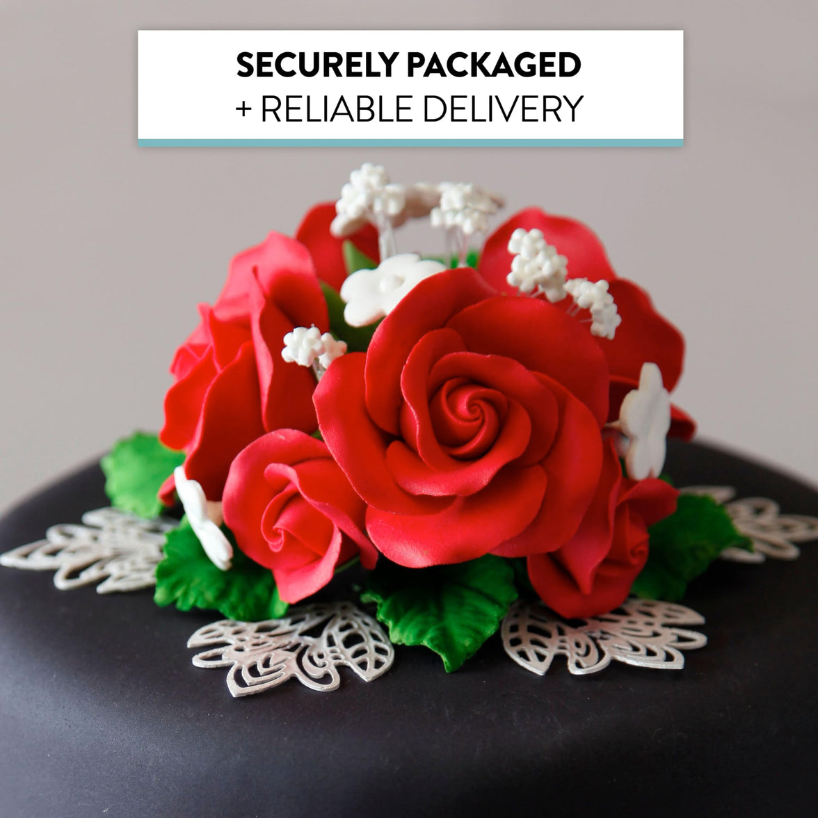 Rose Bouquet Cake Decoration, Elegant Garden Rose Cake Topper, by Global Sugar Art, Red