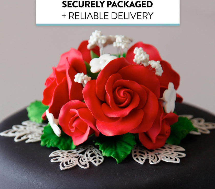 Rose Bouquet Cake Decoration, Elegant Garden Rose Cake Topper, by Global Sugar Art, Red