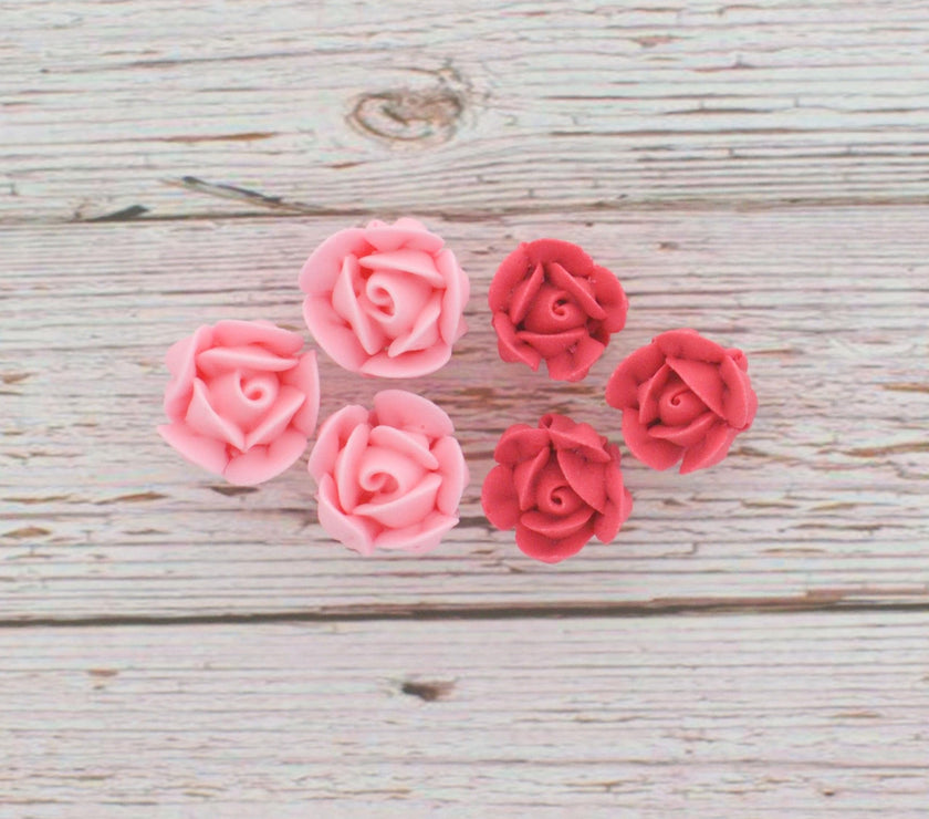 Edible Royal Icing Roses, Two Dozen Roses for Cupcake Decorating, by Global Sugar Art, Pink and Red Rose Set