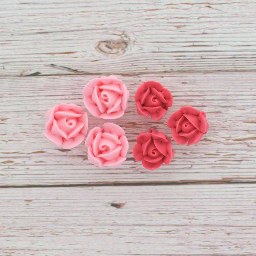 Edible Royal Icing Roses, Two Dozen Roses for Cupcake Decorating, by Global Sugar Art, Pink and Red Rose Set