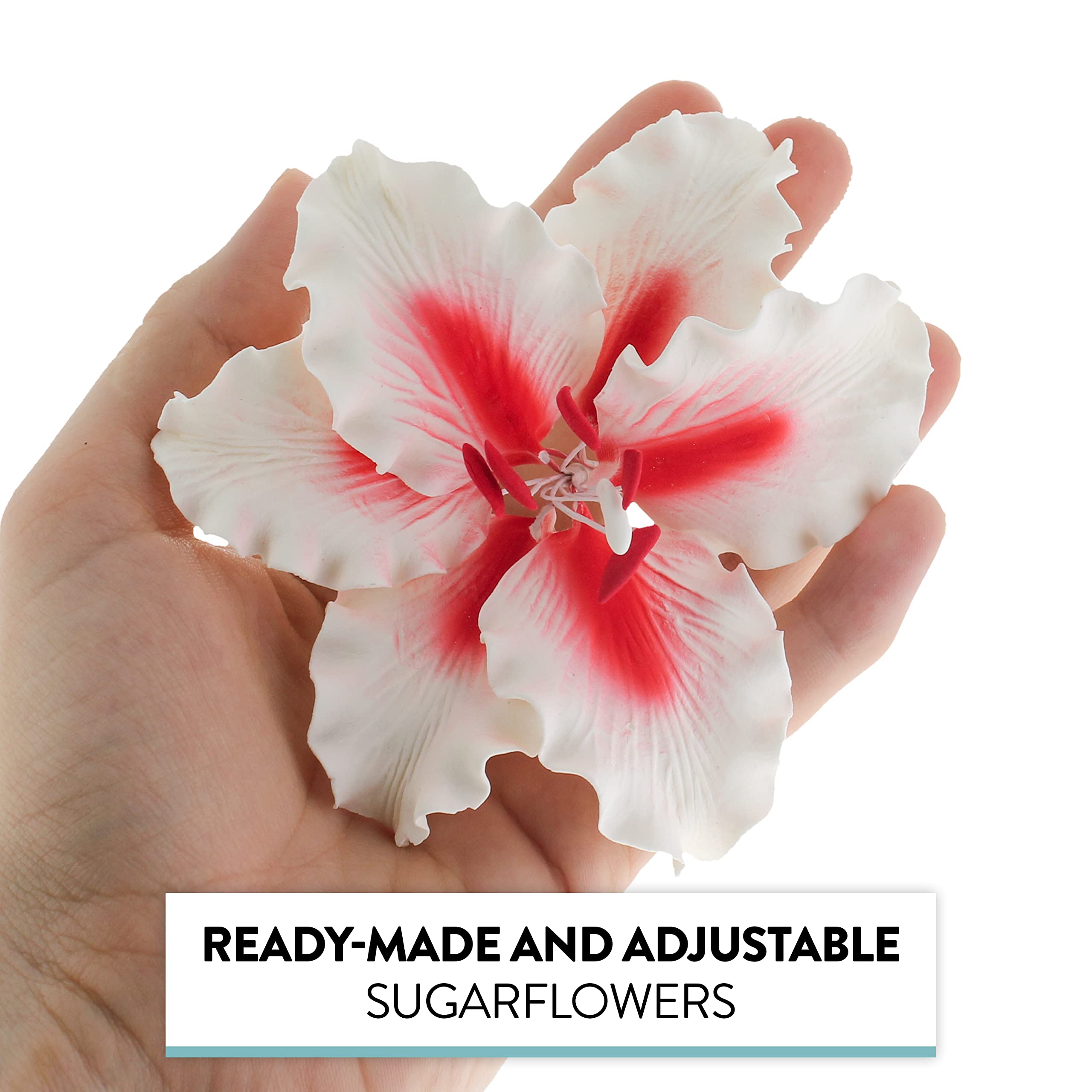 Rubrum Lily Cake Topper, Sugar Flower Lilies by Global Sugar Art, Red and White, 3 Count