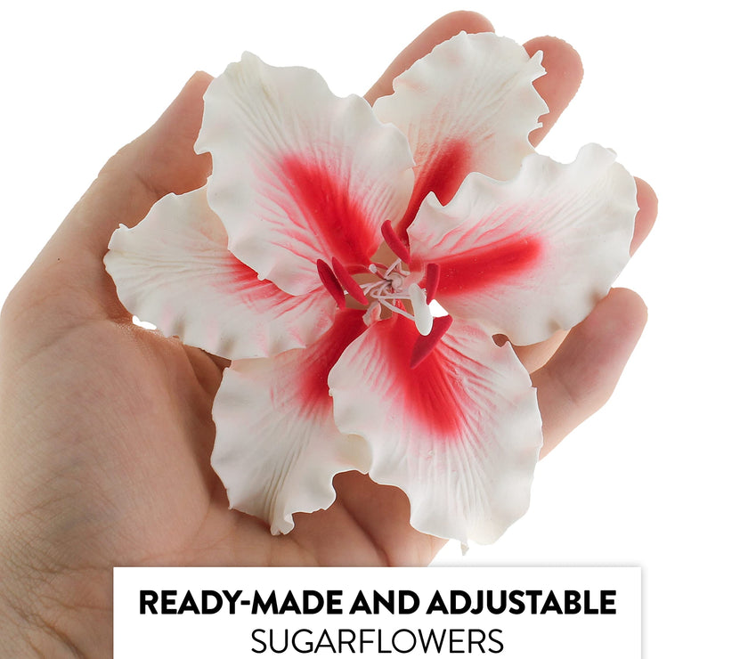 Rubrum Lily Cake Topper, Sugar Flower Lilies by Global Sugar Art, Red and White, 3 Count
