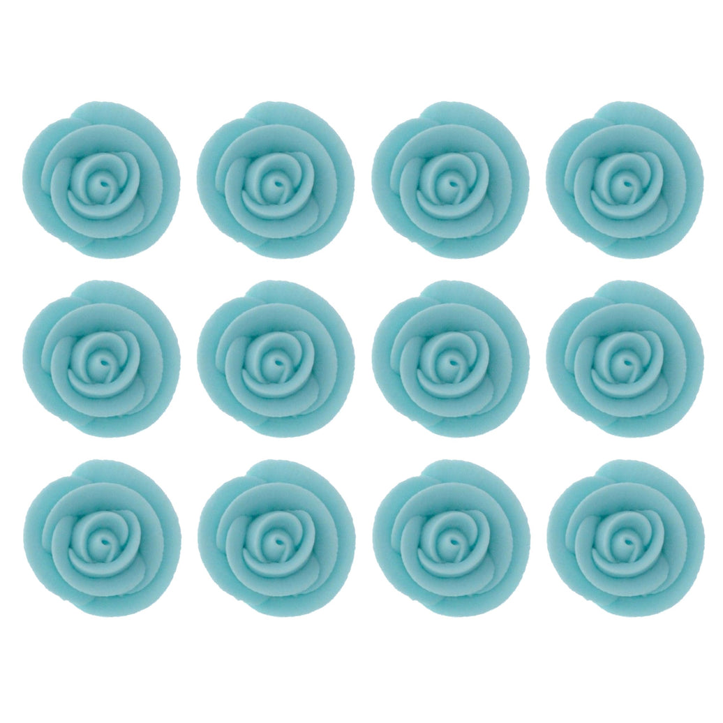 Premium Edible Roses for Cakes and Cupcakes, Sweet Royal Icing Roses, by Global Sugar Art, Light Blue