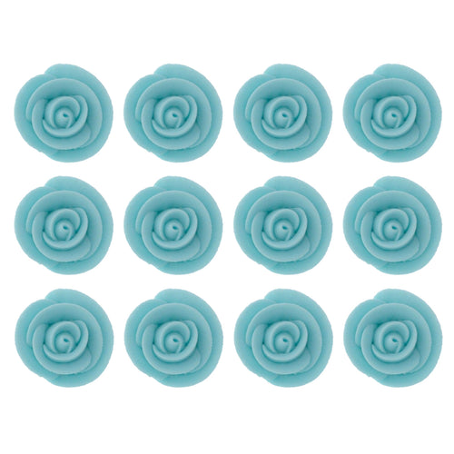 Premium Edible Roses for Cakes and Cupcakes, Sweet Royal Icing Roses, by Global Sugar Art, Light Blue