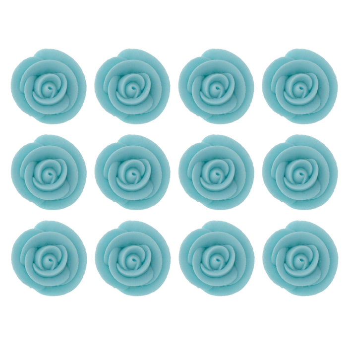 Premium Edible Roses for Cakes and Cupcakes, Sweet Royal Icing Roses, by Global Sugar Art, Light Blue