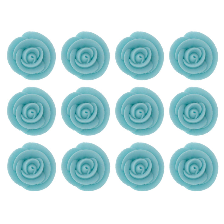 Premium Edible Roses for Cakes and Cupcakes, Sweet Royal Icing Roses, by Global Sugar Art, Light Blue