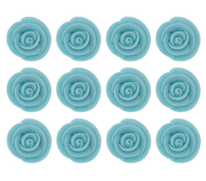 Premium Edible Roses for Cakes and Cupcakes, Sweet Royal Icing Roses, by Global Sugar Art, Light Blue