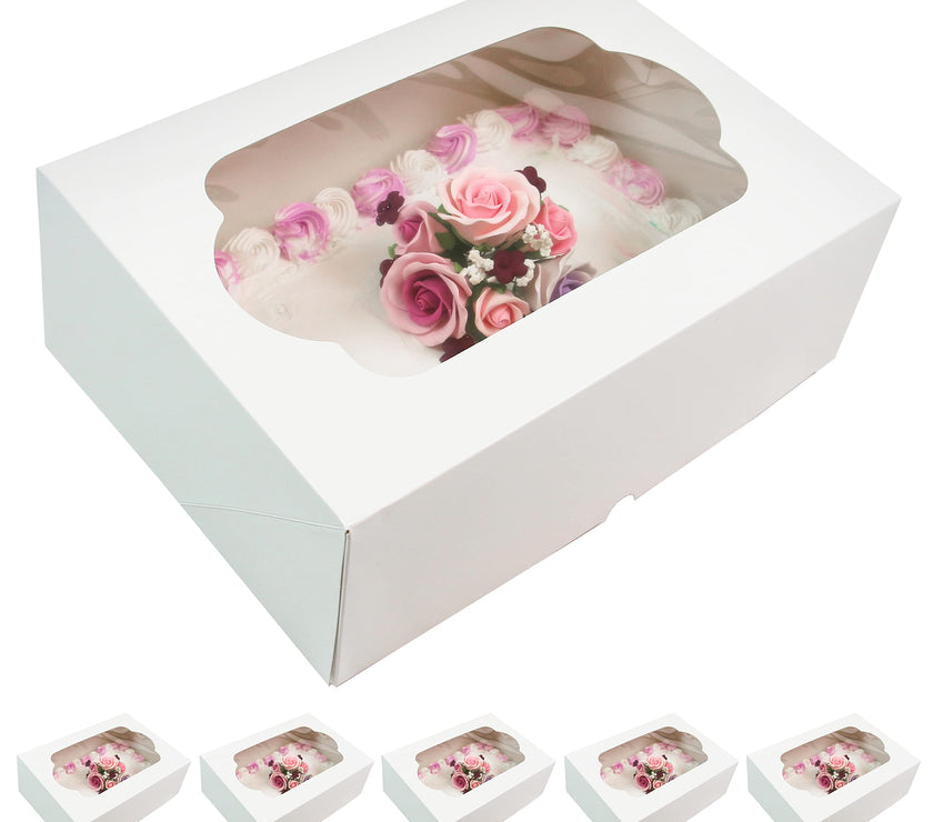 Global Sugar Art Quarter Sheet Cake Box with Window, Auto Popup, 14 x 10 x 4 Inches