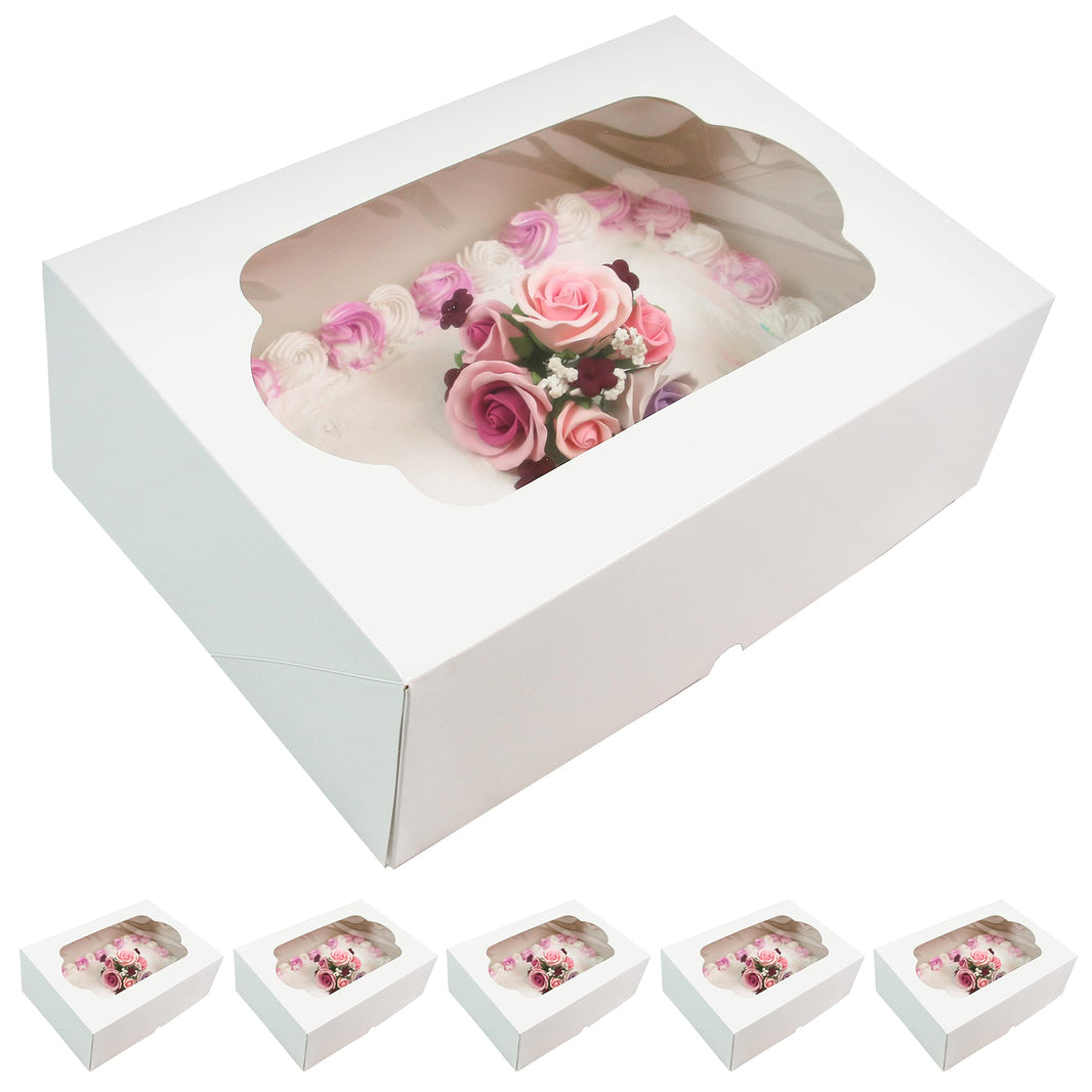 Global Sugar Art Quarter Sheet Cake Box with Window, Auto Popup, 14 x 10 x 4 Inches