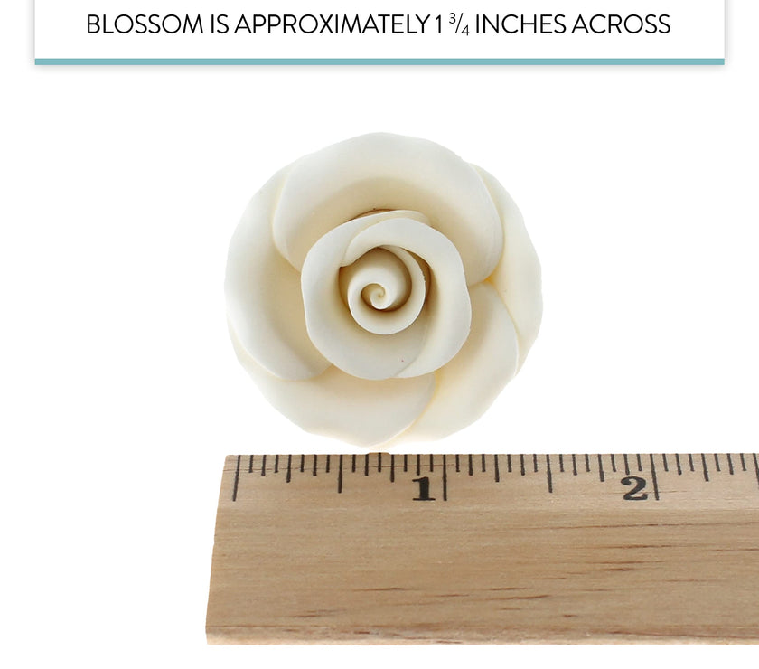 Deluxe White Roses for Cake Decorating, Premium Unwired Sugar Flowers by Global Sugar Art, White, Medium