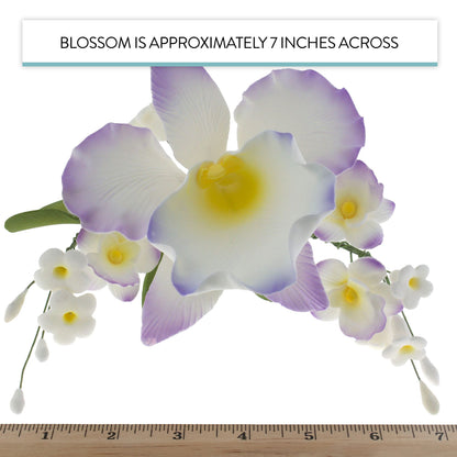 Purple and White Arched Cattleya Orchid Spray