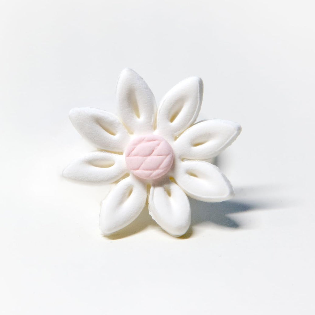 Edible Daisy Cake Decorations, White and Pink Sugar Flowers, Unwired 1 Inch, Daisy Cupcake Toppers, Edible Flowers Cake Decorations by Chef Alan Tetreault, Global Sugar Art