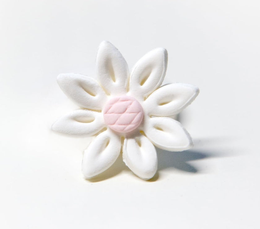 Edible Daisy Cake Decorations, White and Pink Sugar Flowers, Unwired 1 Inch, Daisy Cupcake Toppers, Edible Flowers Cake Decorations by Chef Alan Tetreault, Global Sugar Art
