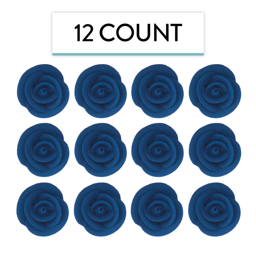 Premium Edible Roses for Cakes and Cupcakes, Sweet Royal Icing Roses, by Global Sugar Art, Royal Blue