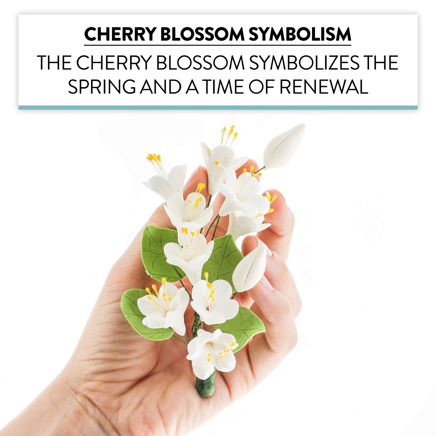 White Cherry Blossoms with Leaves Spray
