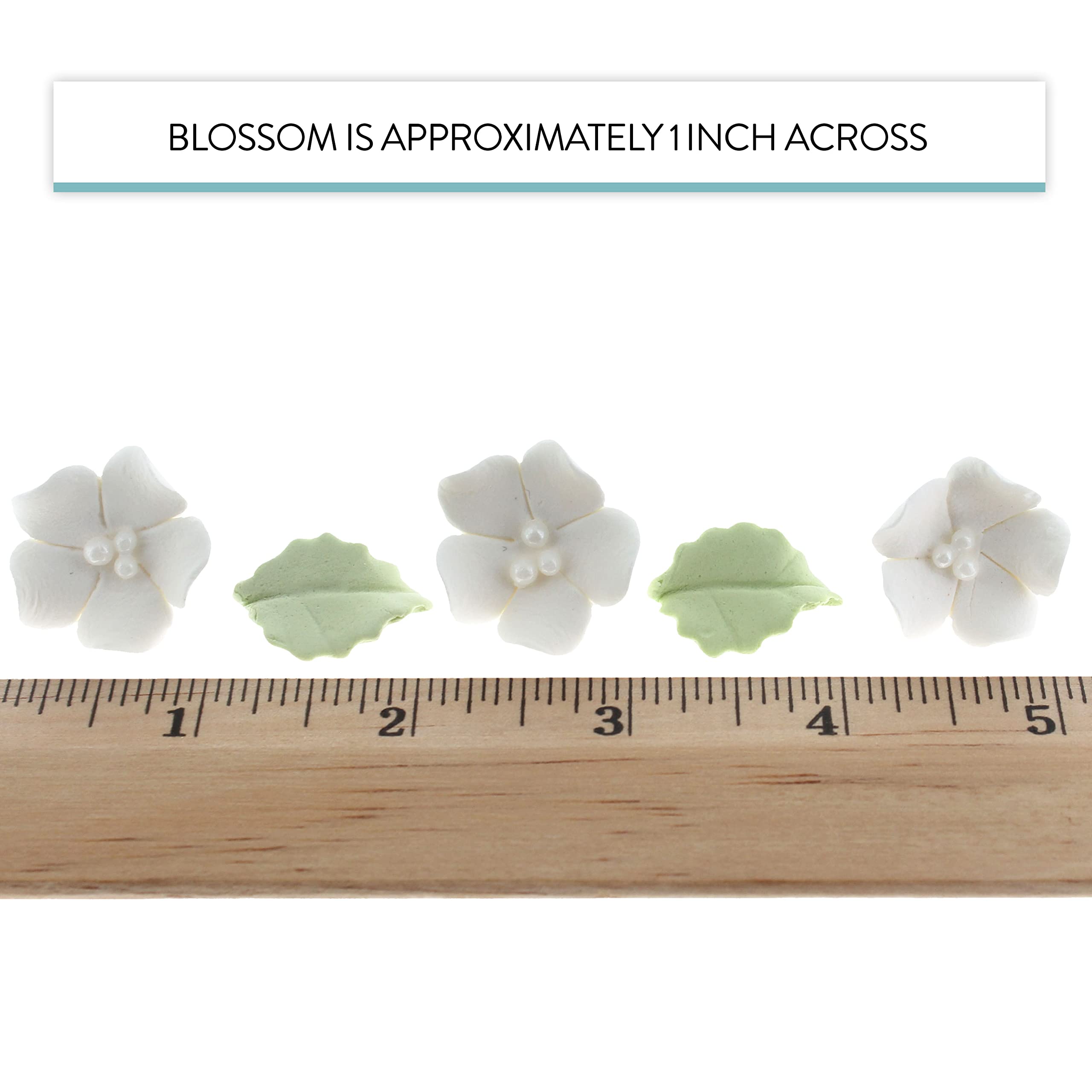 Flower Blossoms with Leaves, Edible Sugar Flowers for Cakes & Cupcakes, by Global Sugar Art, White