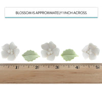 Flower Blossoms with Leaves, Edible Sugar Flowers for Cakes & Cupcakes, by Global Sugar Art, White