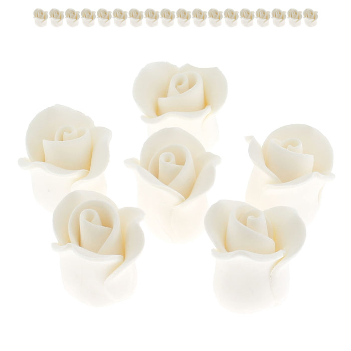 Tiny Rose Sugar Flowers, Edible Cupcake Toppers, Extra Small, by Global Sugar Art, White