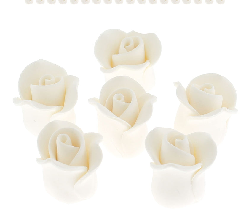 Tiny Rose Sugar Flowers, Edible Cupcake Toppers, Extra Small, by Global Sugar Art, White