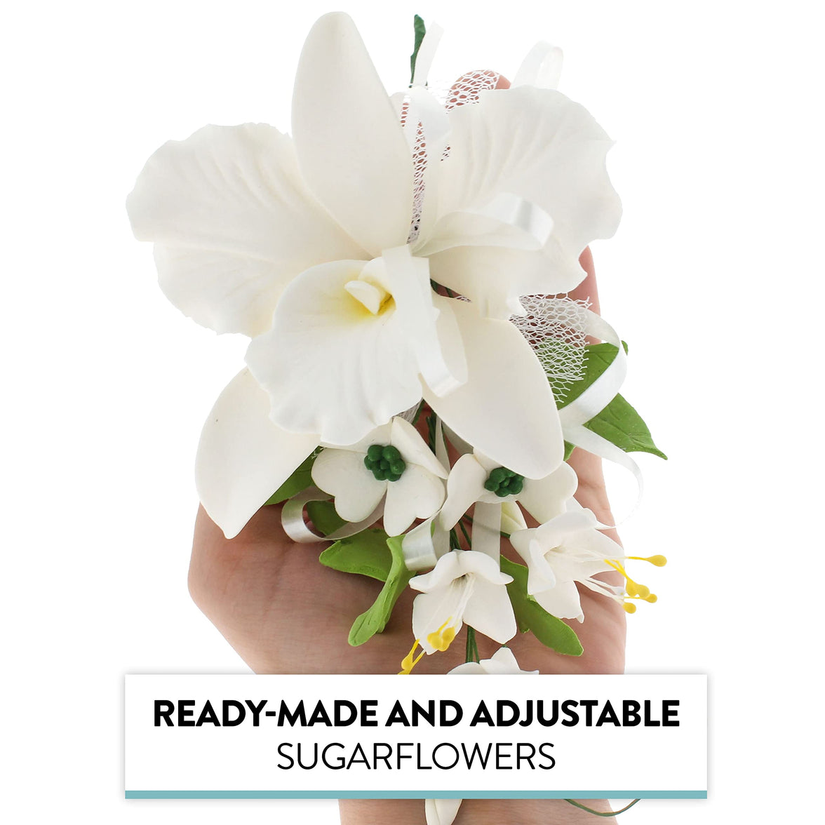 Orchid Sugar Cake Flower Sprays, White Cattleya Orchid Spray, by Global Sugar Art