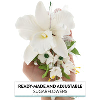Orchid Sugar Cake Flower Sprays, White Cattleya Orchid Spray, by Global Sugar Art