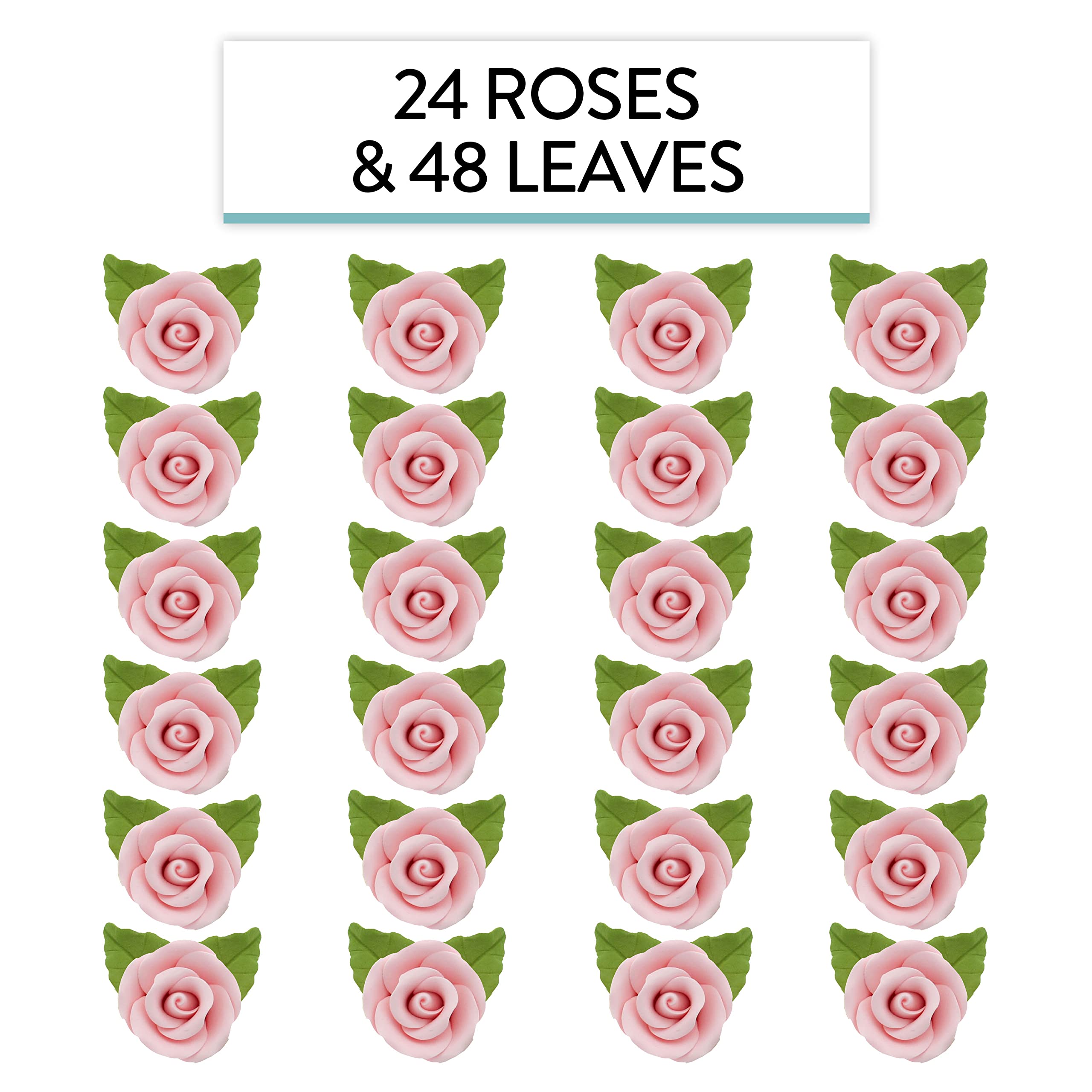 Premium Edible Roses with Leaves, Edible Sugar Cake & Cupcake Flower Kit, by Global Sugar Art, Pink