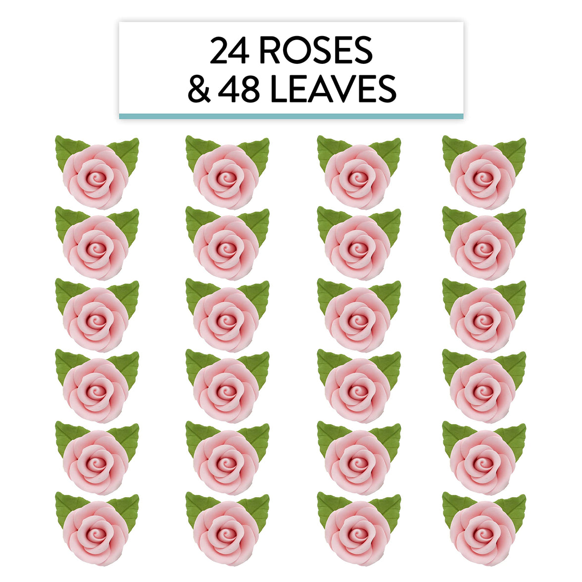 Premium Edible Roses with Leaves, Edible Sugar Cake & Cupcake Flower Kit, by Global Sugar Art, Pink