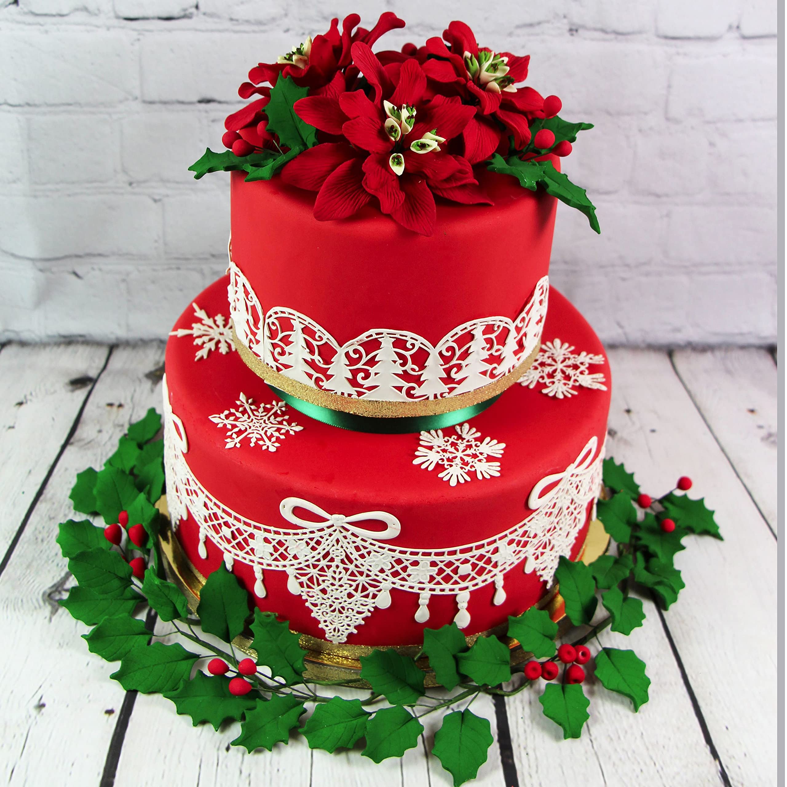 Christmas Holly Leaf Sprays for Cakes and Decorating, by Global Sugar Art